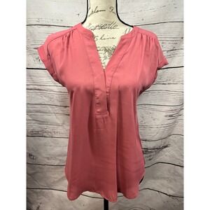 Apt 9 Womens XS Dusty Rose Split V-Neck Short Sleeve Pleated Blouse Top RN 73277